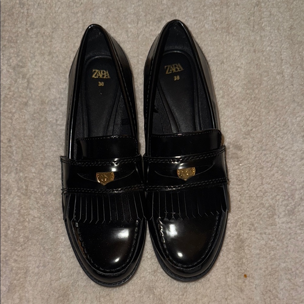 Zara Black Loafers with Gold Accent